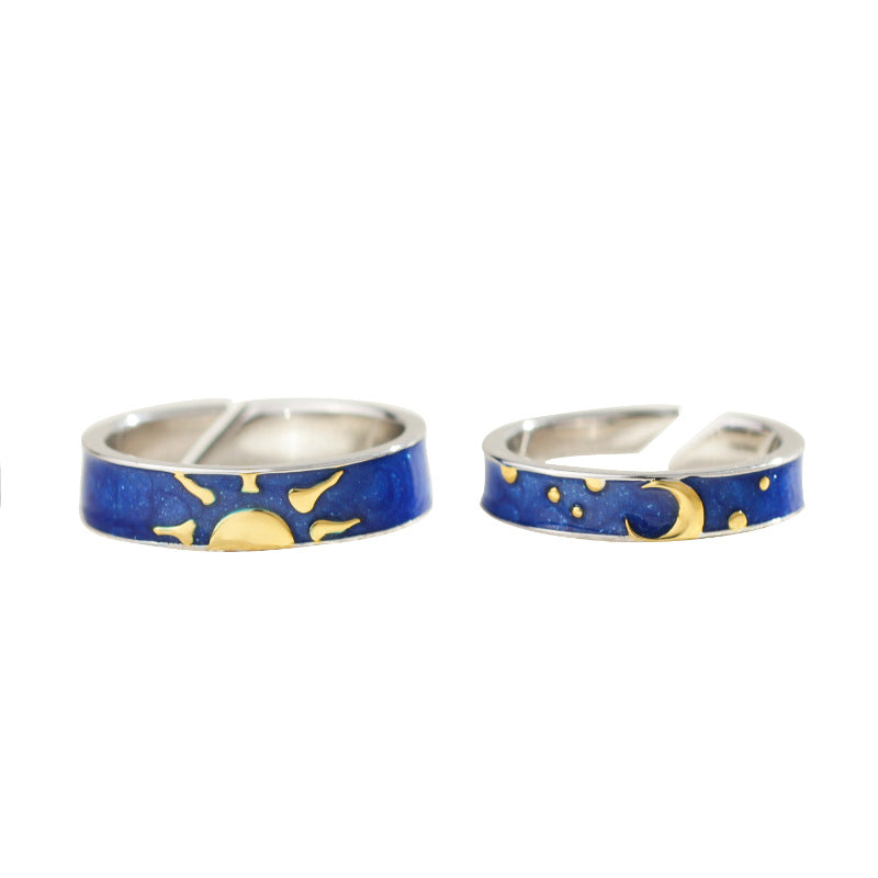 Sun and Moon Promise Couple Rings Sterling Silver Adjustable Rings