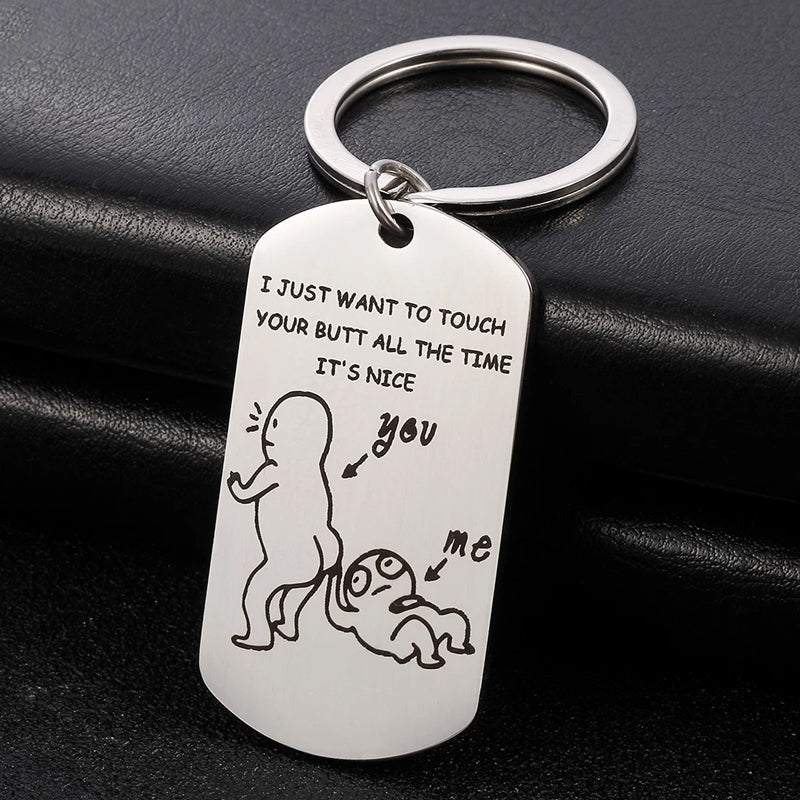 Stainless Steel Funny Spoof Keychain Naughty Love Gift