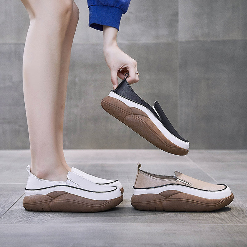 Women's Thick Sole Low-cut Leather Shoes