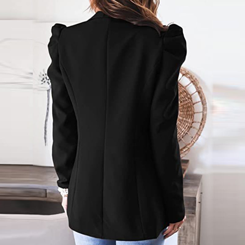 Women's Casual Lapel Blazer Puff Sleeve Open Front Work Blazer Suit