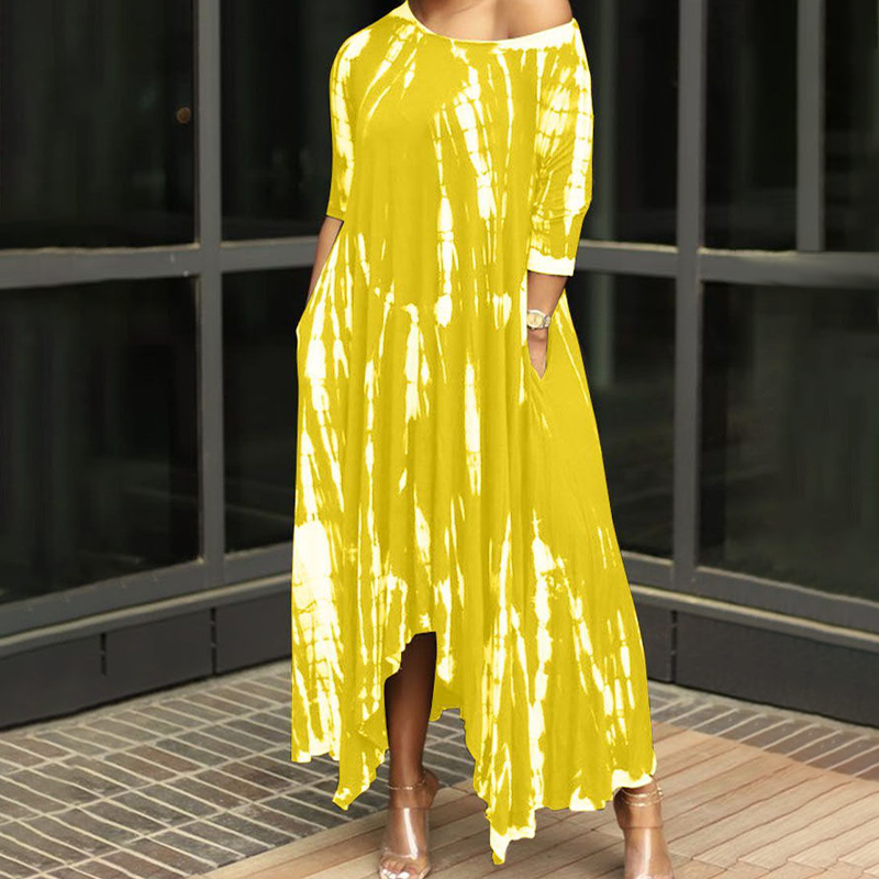 Loose Graffiti Tie-Dye Pocket Midi Dress
