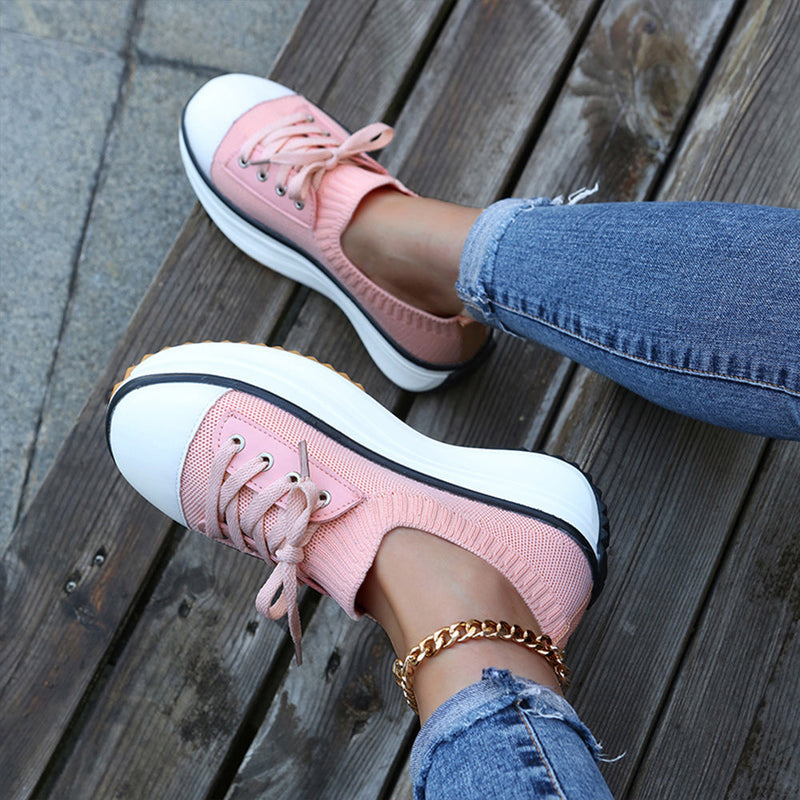 Women Lace-up Sneakers In Stretch Fabric