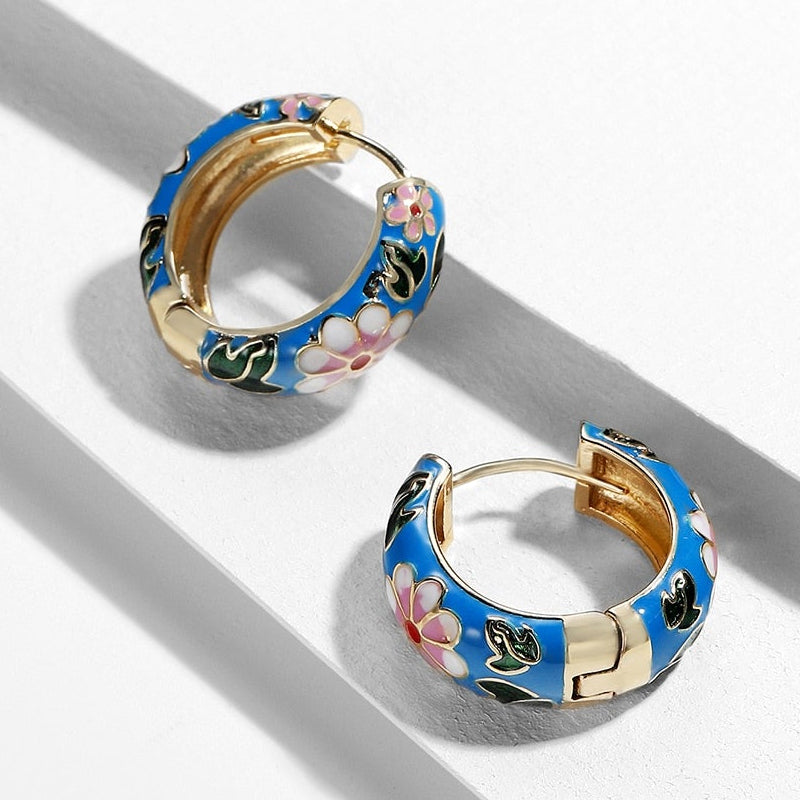 Gold Hoop Flower Earrings