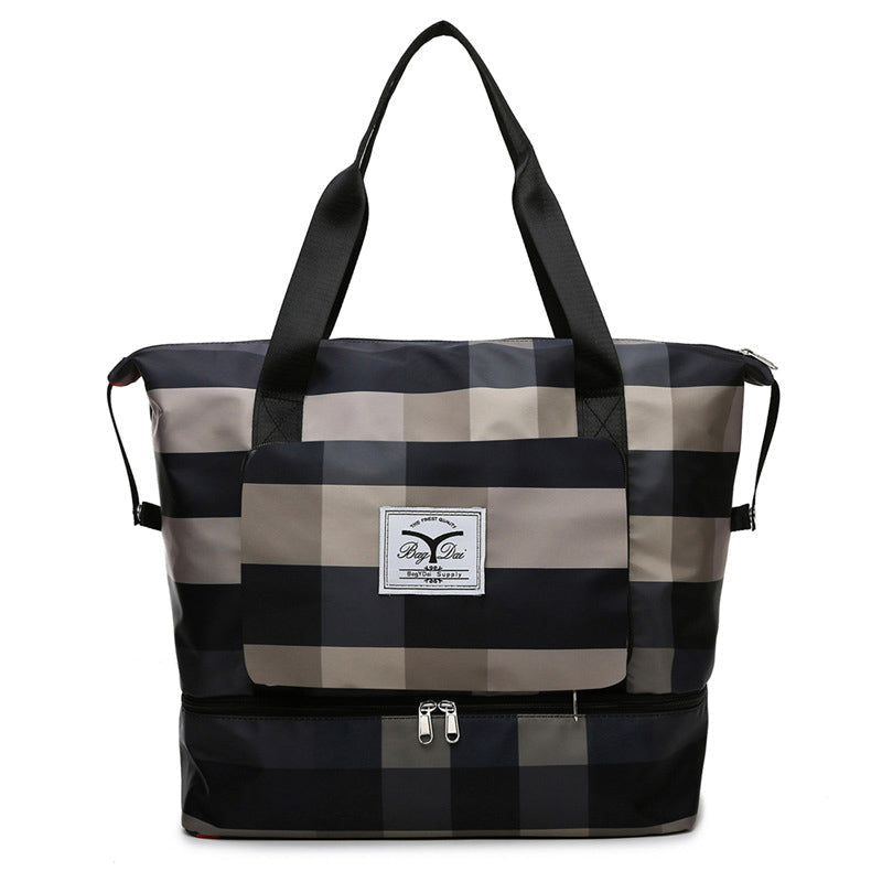 Large Ladies Weekender Nylon striped Travel Bag, Tote Bag With Zip Pocket