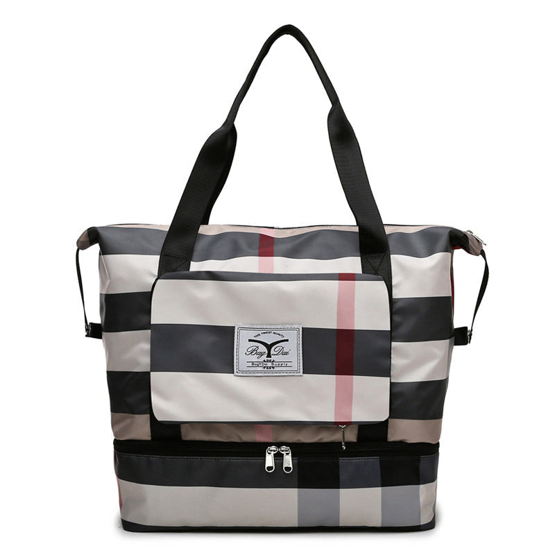 Large Ladies Weekender Nylon striped Travel Bag, Tote Bag With Zip Pocket