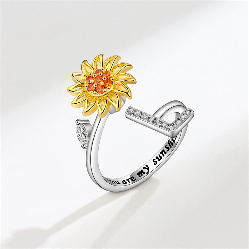 🌻Sunflower Anxiety Fidget Adjustable Ring Personalised Letter Spinner Ring