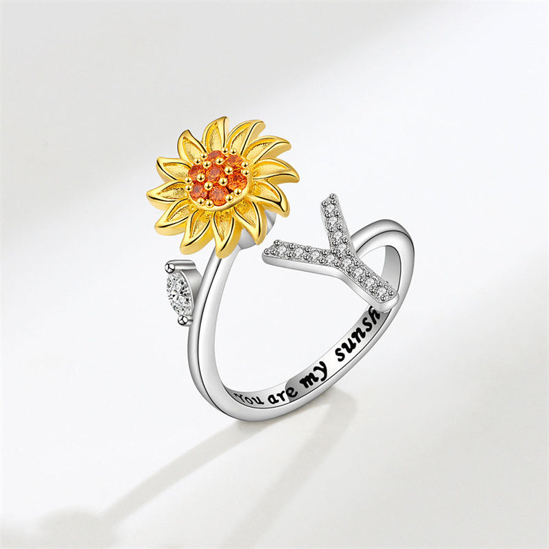 🌻Sunflower Anxiety Fidget Adjustable Ring Personalised Letter Spinner Ring