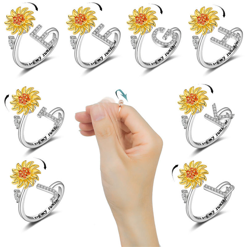 🌻Sunflower Anxiety Fidget Adjustable Ring Personalised Letter Spinner Ring