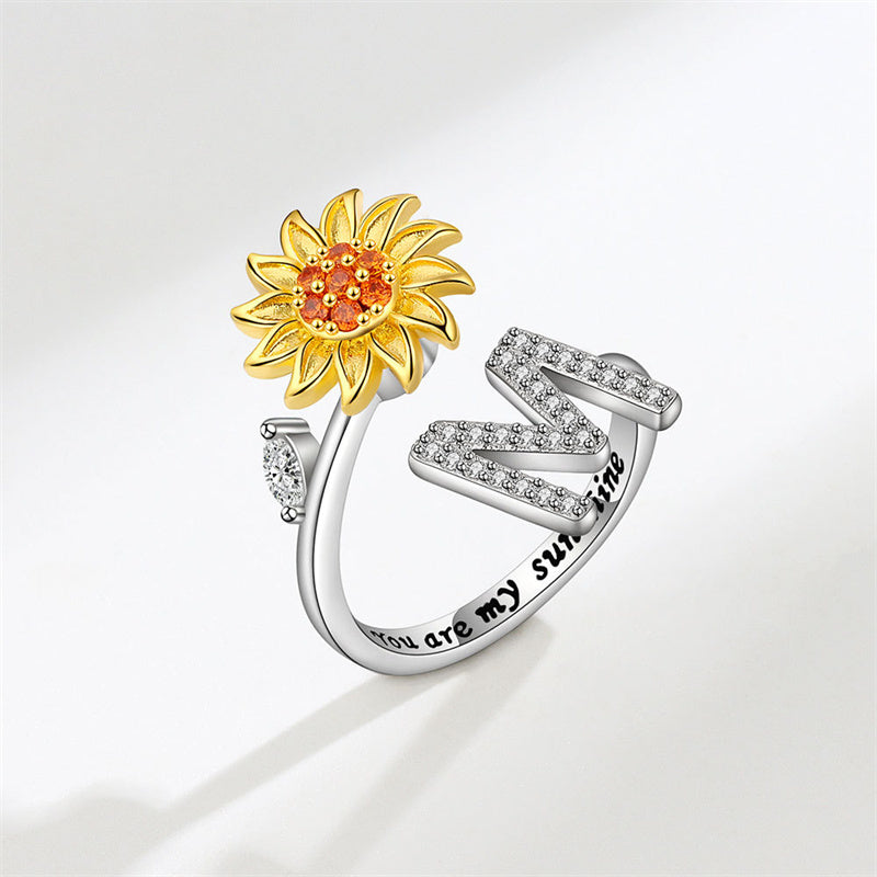 🌻Sunflower Anxiety Fidget Adjustable Ring Personalised Letter Spinner Ring