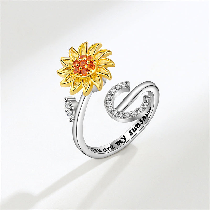 🌻Sunflower Anxiety Fidget Adjustable Ring Personalised Letter Spinner Ring