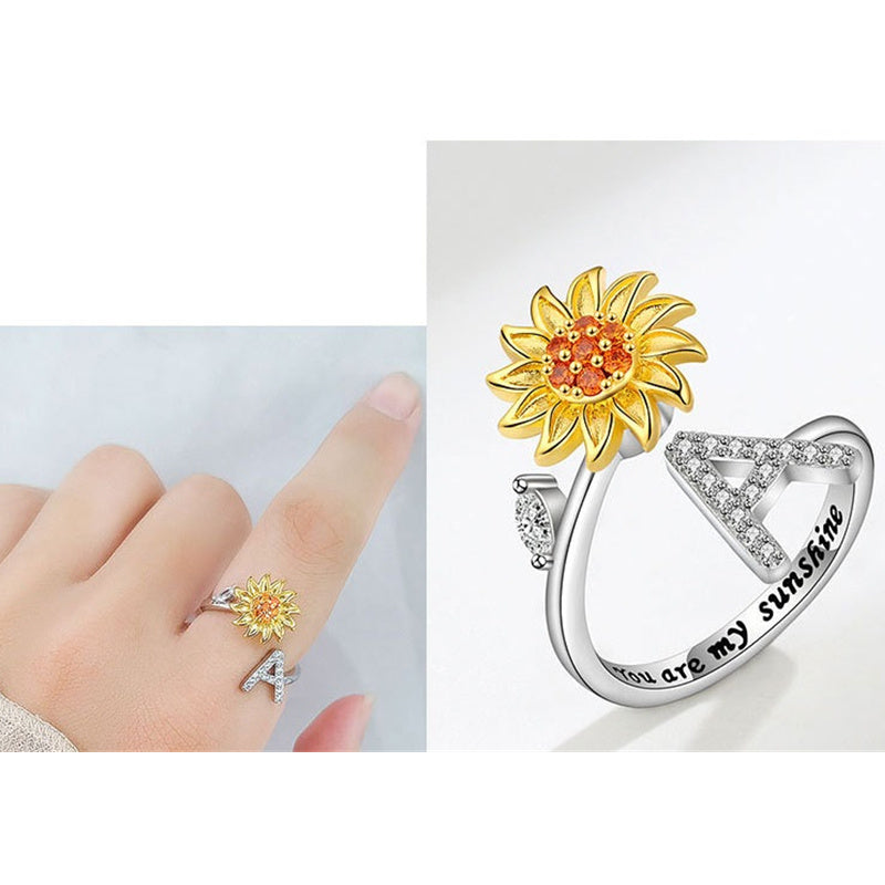 🌻Sunflower Anxiety Fidget Adjustable Ring Personalised Letter Spinner Ring