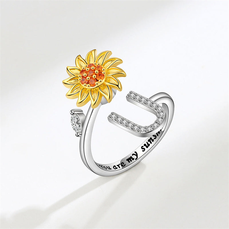 🌻Sunflower Anxiety Fidget Adjustable Ring Personalised Letter Spinner Ring