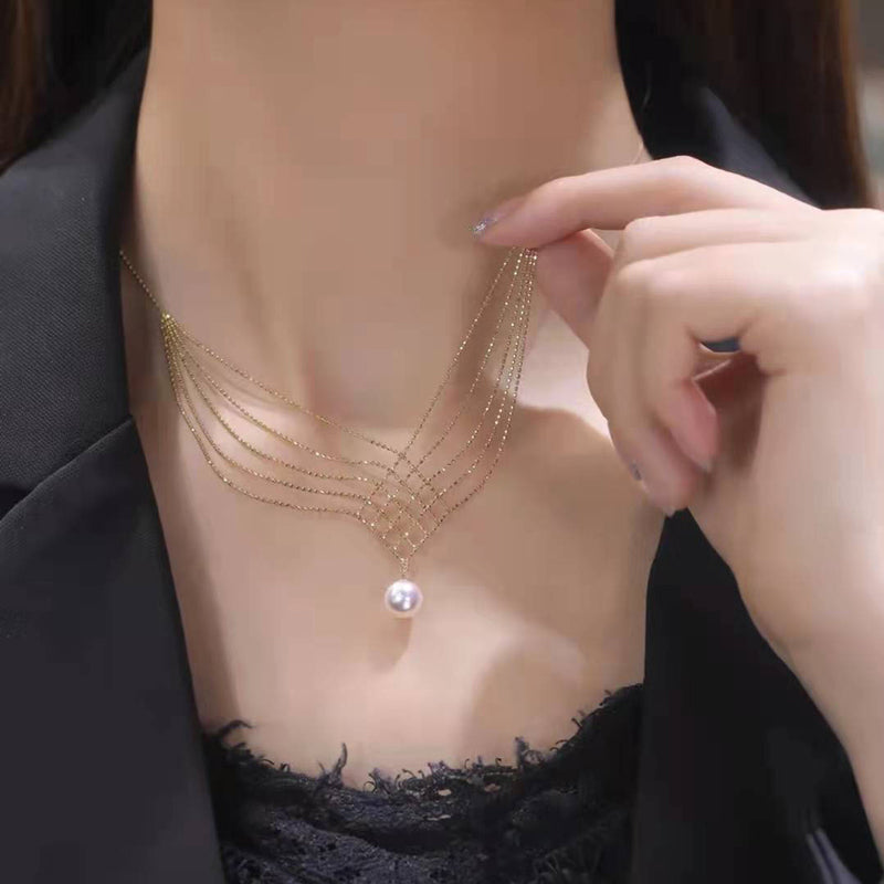 Mermaid Necklace Pearl Pendant Multi-layer Chain