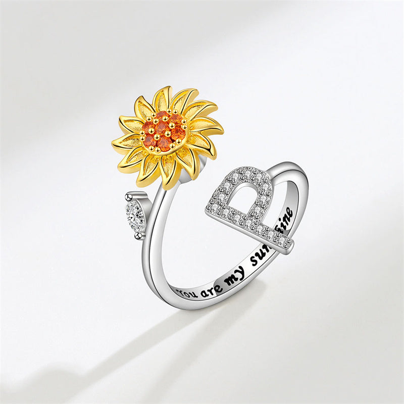 🌻Sunflower Anxiety Fidget Adjustable Ring Personalised Letter Spinner Ring