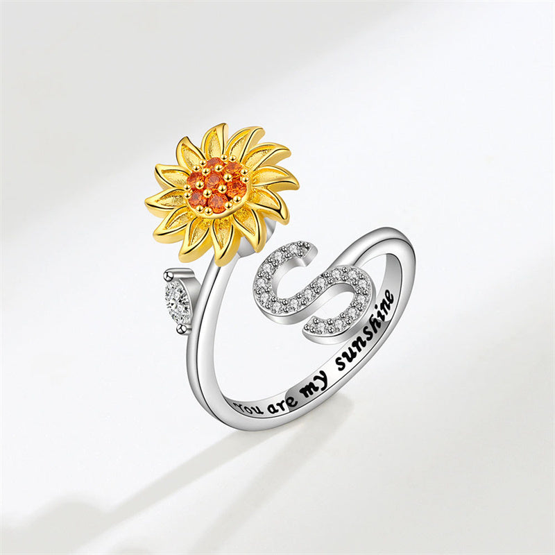 🌻Sunflower Anxiety Fidget Adjustable Ring Personalised Letter Spinner Ring