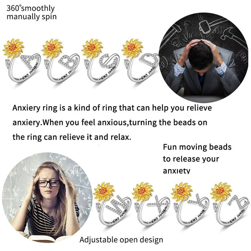 🌻Sunflower Anxiety Fidget Adjustable Ring Personalised Letter Spinner Ring