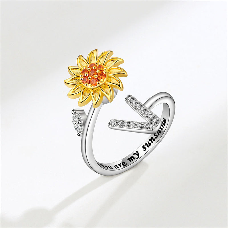 🌻Sunflower Anxiety Fidget Adjustable Ring Personalised Letter Spinner Ring