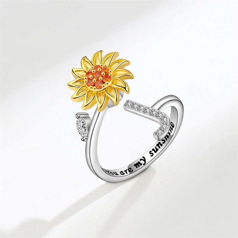 🌻Sunflower Anxiety Fidget Adjustable Ring Personalised Letter Spinner Ring