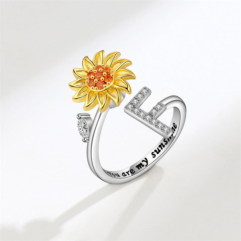 🌻Sunflower Anxiety Fidget Adjustable Ring Personalised Letter Spinner Ring