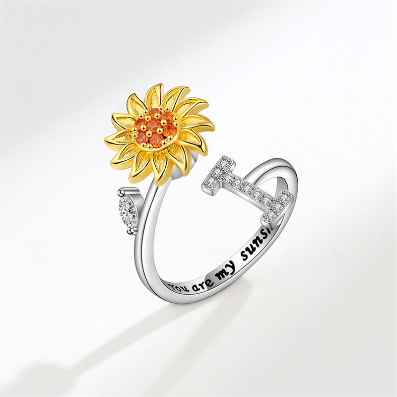 🌻Sunflower Anxiety Fidget Adjustable Ring Personalised Letter Spinner Ring