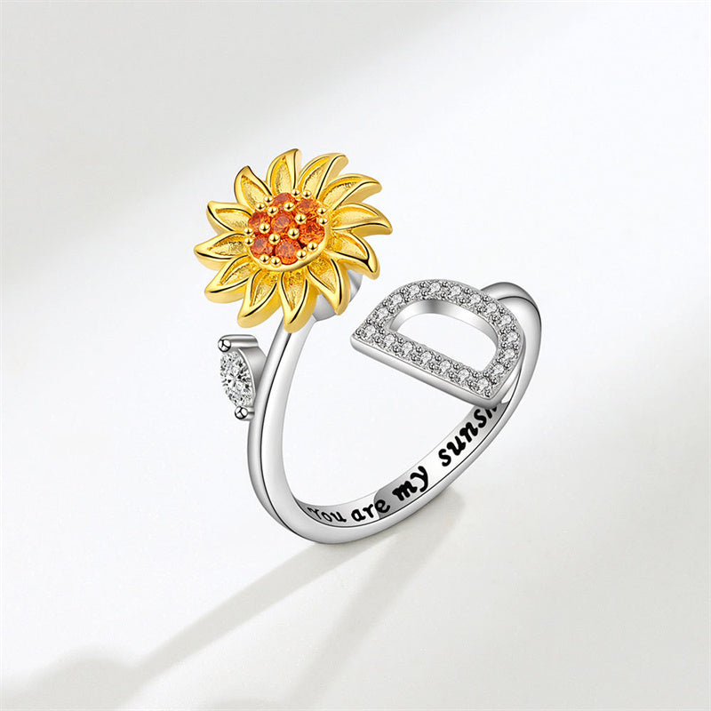 🌻Sunflower Anxiety Fidget Adjustable Ring Personalised Letter Spinner Ring