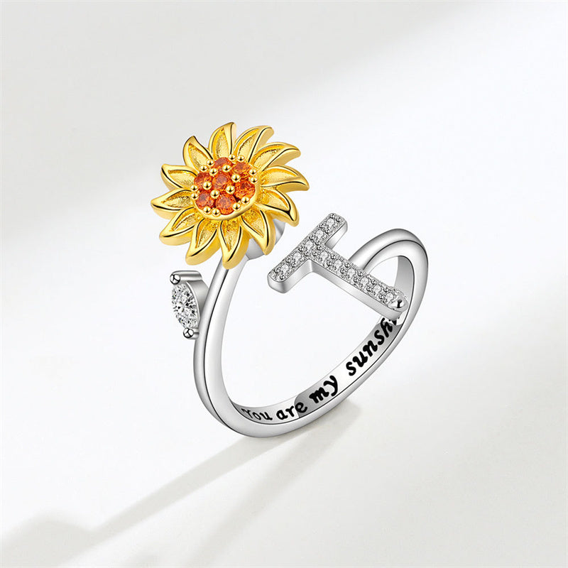 🌻Sunflower Anxiety Fidget Adjustable Ring Personalised Letter Spinner Ring