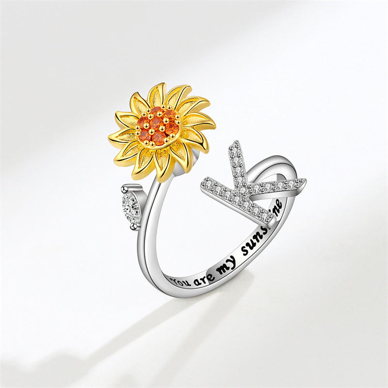 🌻Sunflower Anxiety Fidget Adjustable Ring Personalised Letter Spinner Ring