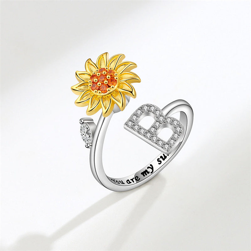 🌻Sunflower Anxiety Fidget Adjustable Ring Personalised Letter Spinner Ring
