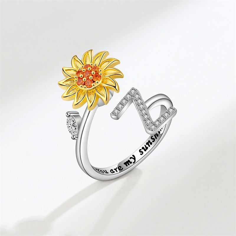 🌻Sunflower Anxiety Fidget Adjustable Ring Personalised Letter Spinner Ring