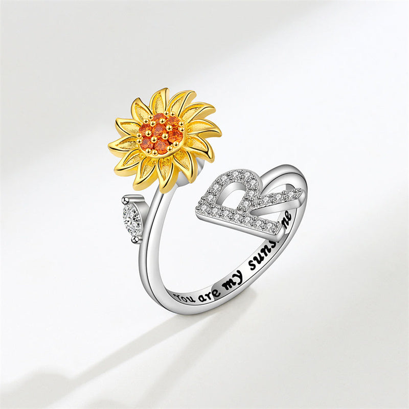 🌻Sunflower Anxiety Fidget Adjustable Ring Personalised Letter Spinner Ring