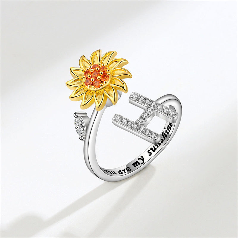 🌻Sunflower Anxiety Fidget Adjustable Ring Personalised Letter Spinner Ring