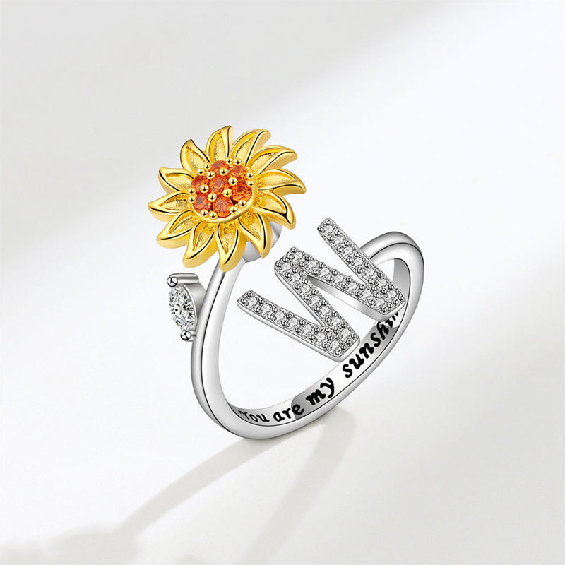 🌻Sunflower Anxiety Fidget Adjustable Ring Personalised Letter Spinner Ring