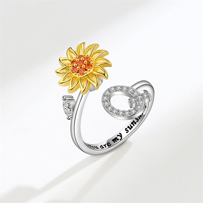 🌻Sunflower Anxiety Fidget Adjustable Ring Personalised Letter Spinner Ring