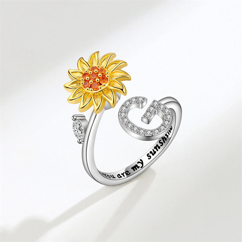 🌻Sunflower Anxiety Fidget Adjustable Ring Personalised Letter Spinner Ring