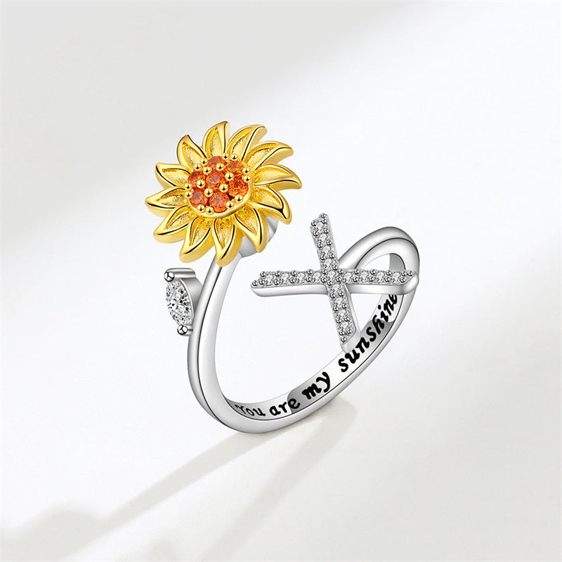 🌻Sunflower Anxiety Fidget Adjustable Ring Personalised Letter Spinner Ring