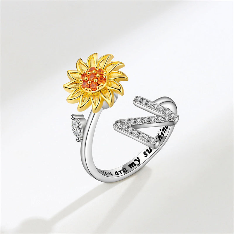 🌻Sunflower Anxiety Fidget Adjustable Ring Personalised Letter Spinner Ring