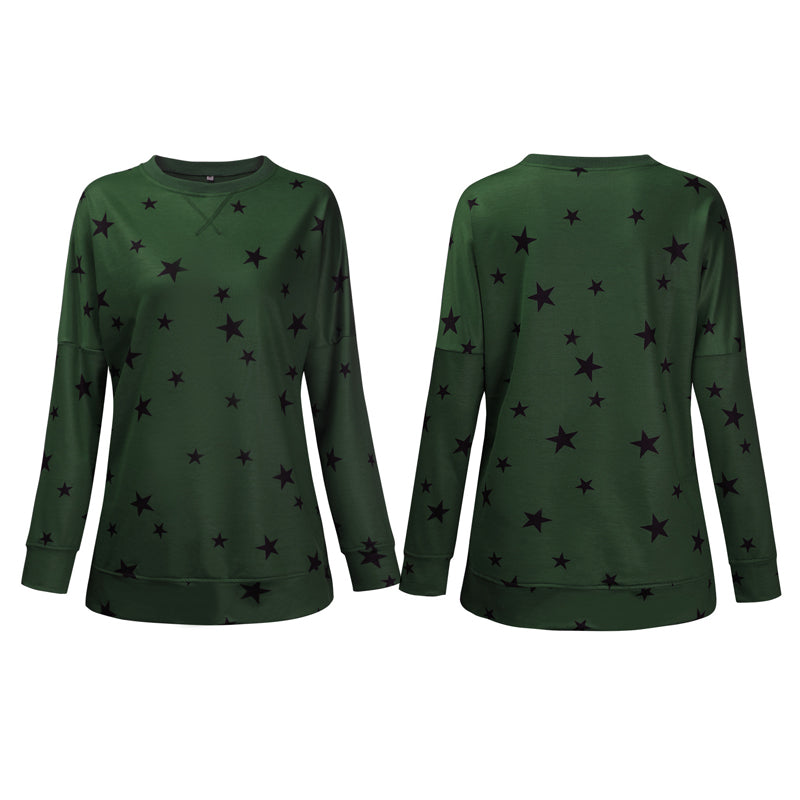 Women Oversized Long Sleeve Star Pattern T-Shirt