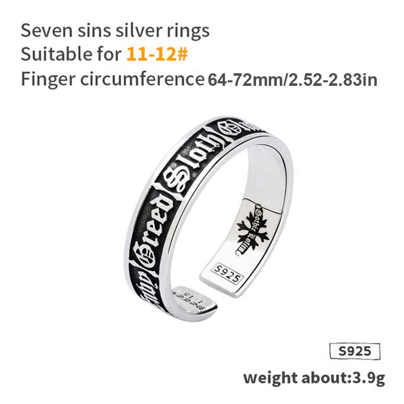 7 Deadly Sins S925 Sterling Silver Open Ring
