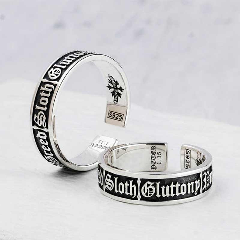 7 Deadly Sins S925 Sterling Silver Open Ring