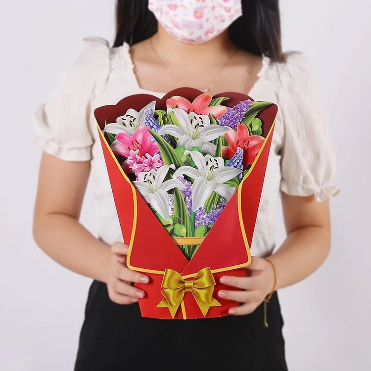 💐3D Stereo Flower Bouquet, Life Size Pop-Up Greeting Card Gift