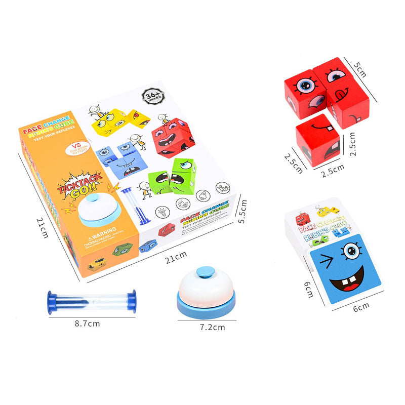 Kids Wooden Face-Changing Magic Cube Building Blocks Toy Set
