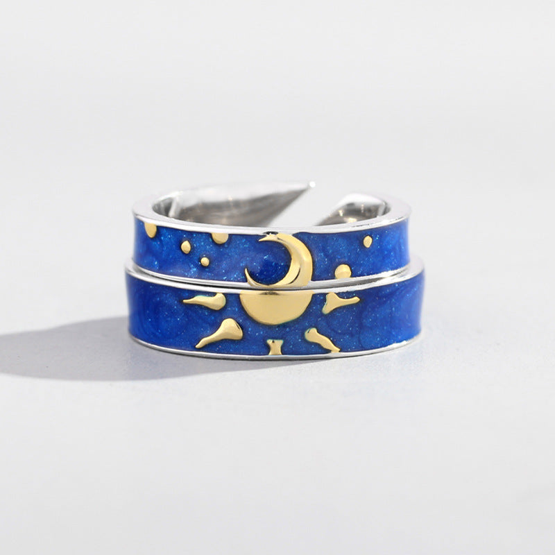 Sun and Moon Promise Couple Rings Sterling Silver Adjustable Rings
