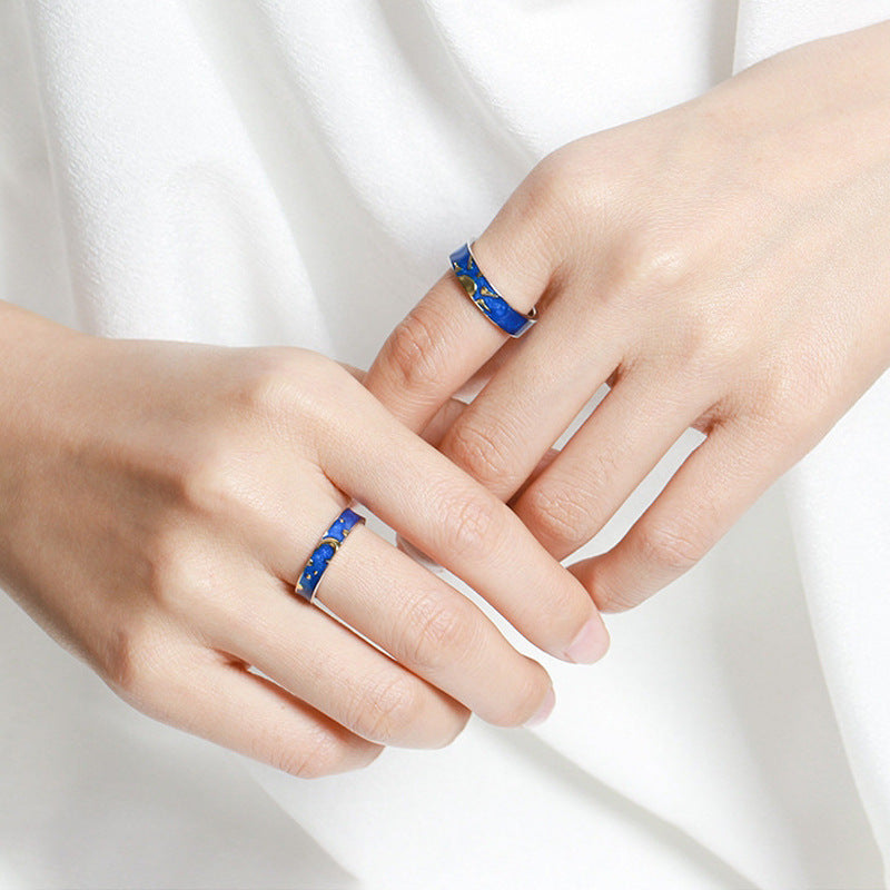 Sun and Moon Promise Couple Rings Sterling Silver Adjustable Rings