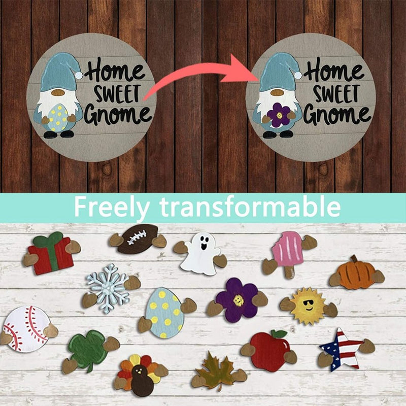 Cute Gnome Door Hanger DIY Interchangeable Welcome Door Decoration