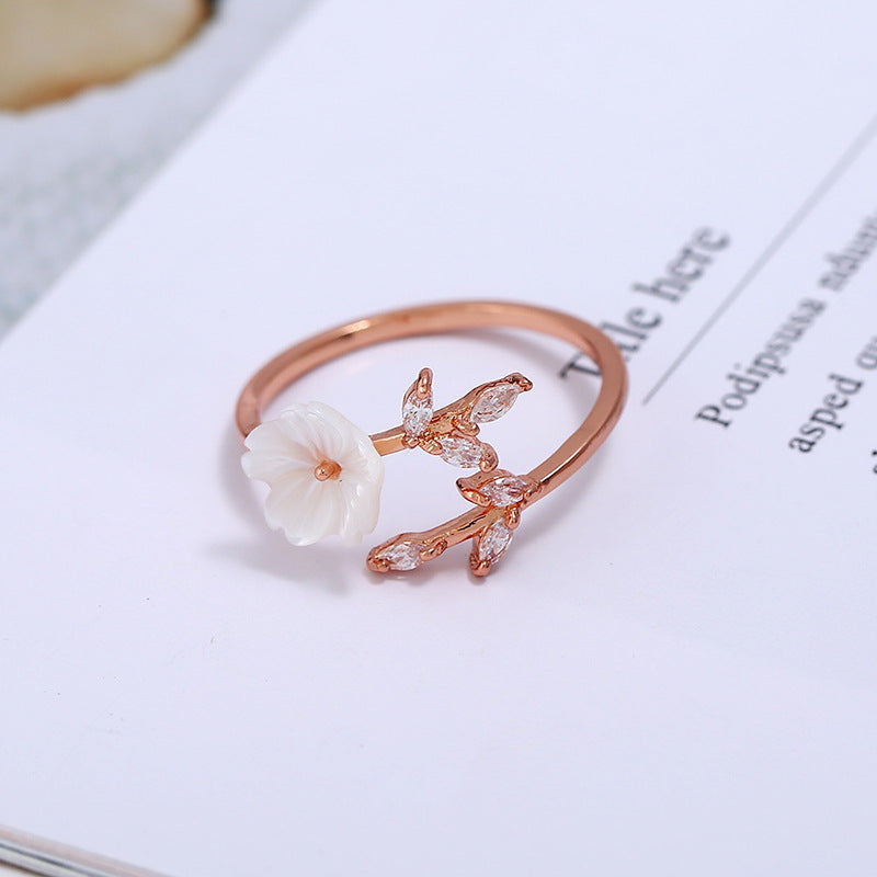 Crystal White Blossom Adjustable Ring