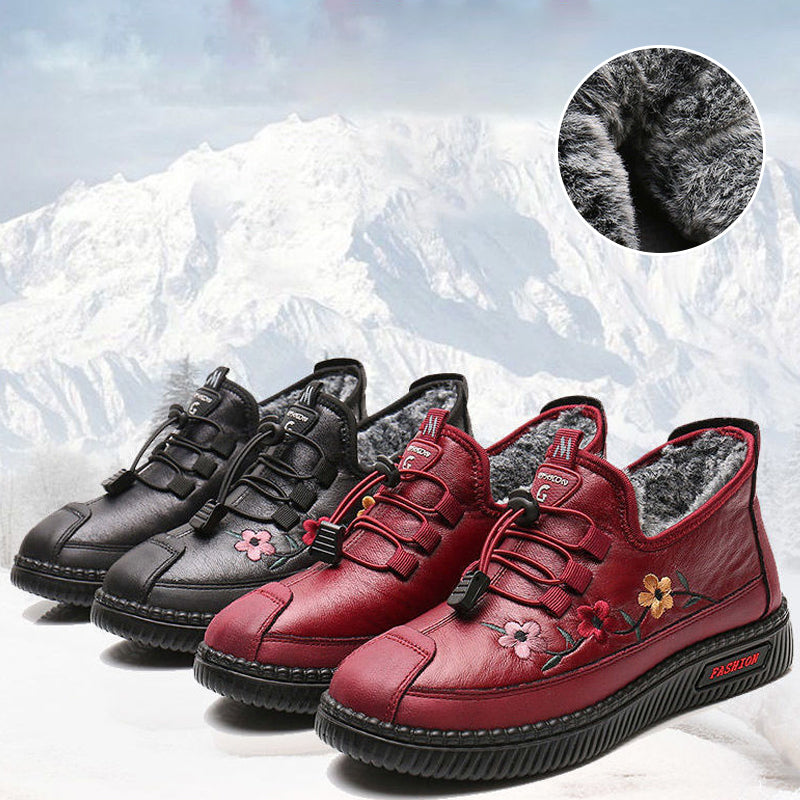 🐑Leather Fur Moccasins Women Loafers for Elderly Female Soft & Warm
