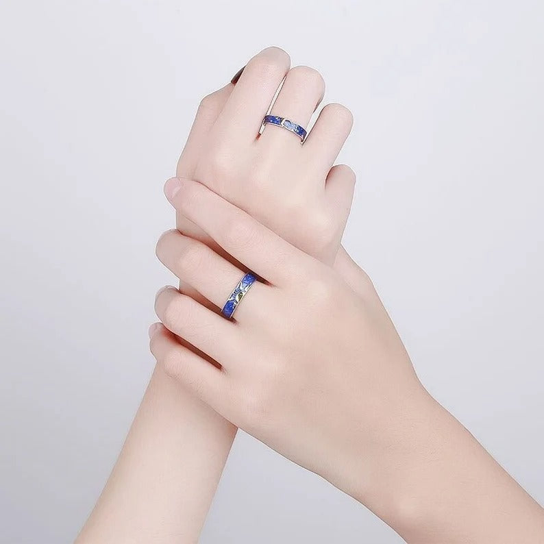 Sun and Moon Promise Couple Rings Sterling Silver Adjustable Rings