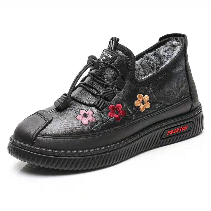 🐑Leather Fur Moccasins Women Loafers for Elderly Female Soft & Warm